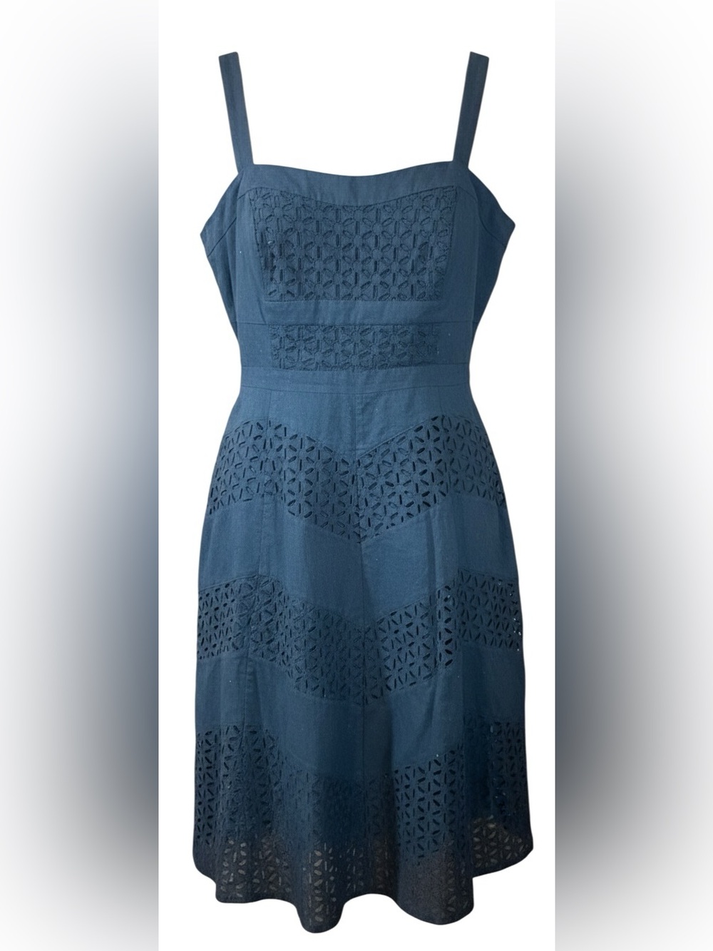 White House Black Market Black Midi Dress with Eyelet Chevron Panels